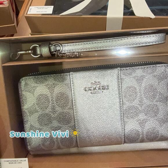 NWT COACH Boxed Long Zip Around Wallet CCL91 GRAY/SILVER Holiday gift Set - Picture 4 of 10